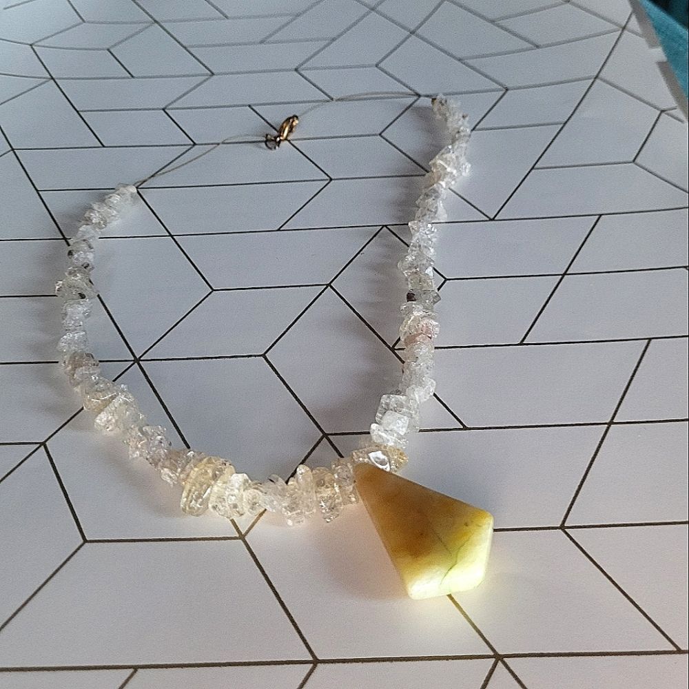 Green Veined Agate Pendant and Quartz Crystal Necklace